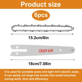 MIYUANGKJ Saw Chains 6 Inch Mini Chainsaw with Replacement Saw Chain Bar 5 pcs Replacement Chain Chainsaw Chains Universal Chain for Chainsaw, for 6 Inch Mini Chainsaws Carpentry Landscaping