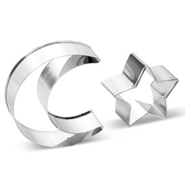 Star Cookie Cutters Set, Stainless Steel Star and Moon Cookie Cutter Shapes, Large Moon Star Shaped Biscuit Molds, Metal Cookie Cutters for Baking Pastry Fondant Fruit Baby Shower (2pcs)