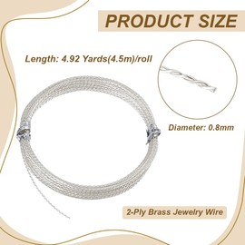BENECREAT 20 Gauge/1.5 mm Silver Twist Jewellery Wire, 4.5 m Tarnish Resistant Brass Craft Jewellery Wrapping Wire Round Welding Wire for Jewellery Beading Craft Work Making Supplies