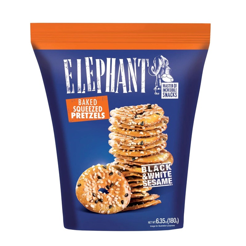 Zone Distribution Inc Elephant Baked Squeezed Flat Pretzels, Black &