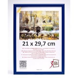 3-B Maui Picture Frame, Dark Blue, 21 x 29.7 cm (A4), Wooden Frame, Photo Frame, Document Frame with Acrylic Glass