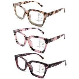 HIYANJN 3 Pack Progressive Multifocal Reading Glasses for Women Men Oprah style Blue Light Blocking Spring Hinger Readers 2.75