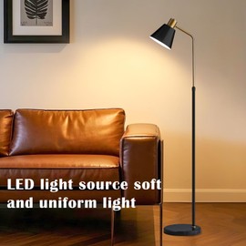 Dimmable Black Vintage Floor Lamps for Living Room Sofa Corner Bedroom Bedside Office,Unique Adjustable Standing Tall Reading Lights with Bright 12W LED Bulb, Modern Industrial Minimalist Home Decor