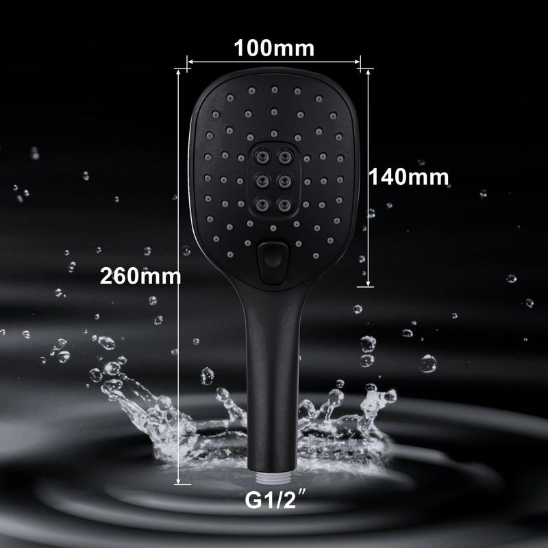 JOHO Shower Head Hand Shower with 3 Jet Types Square