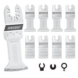 AMZWEI 8PCS Diamond Oscillating Tool Blades, Curved Edge Long Multi Tool Blades for Grout Removal, Cleaning Mortar, Fit Dewalt Milwaukee Rockwell Ridgid Ryobi Chicago Craftsman.(Thickness: 1/13 Inch)