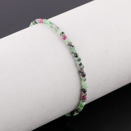 Gempires Natural Ruby Zoisite Beads Bracelet for Women, Faceted Round Beads, Crystal Jewellery, Gift for Her, 7+1 inch Adjustable Silver Plated Chain