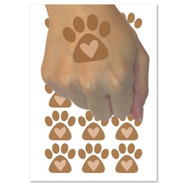 Paw Print with Heart Dog Temporary Tattoo Water Resistant Fake Body Art Set Collection - 15 2" Tattoos (1 Sheet)