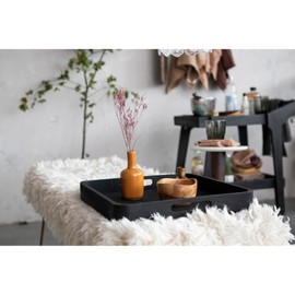 Bloomingville Decorative Wood 2 Handles, Distressed Black Tray