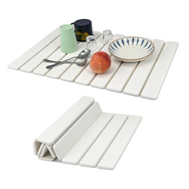 Bonshocon Stone Dish Drying Mat for Kitchen Counter,24" x 15.4" Diatomaceous Earth Dish Drying Mat,Super Absorbent Stone Drying Mat for Kitchen Counter Bahtroom Shower Floor, White