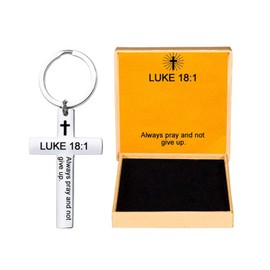 Ldurian Christian Keychain for Women, Cross Key Chain for Men Religious Scripture, Stainless Steel Faith Bible Verse Keychain, LUKE 18:1, Stainless Steel, No Gemstone
