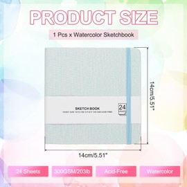 PATIKIL 5.5x5.5" Watercolor Sketchbook, 24 Sheet 300GSM/203lb Watercolor Paper Sketchbooks Acid Free Watercolor Journal Hardcover Artists Paper Pads for Painting, Light Green