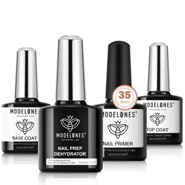 modelones Nail Dehydrator and Primer with Gel Base & Top Coat Set, Acid Free Acrylic Supplies Primer Glossy Gel Nail Polish Nail Thickening Solution Top Coat