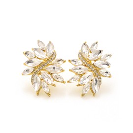 EVER FAITH Clear Rhinestone Stud Earrings for Women, Glitter Marquise Crystal Wedding Party Vintage Statement Pierced Studs Earring for Brides Bridal Cocktail Prom Jewelry Gold-Tone