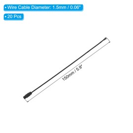 [PATIKIL] 20pcs 5.9" Length Wire Keychain Cable Stainless Steel Key Ring Loop for Luggage Tag Cable Ring Black