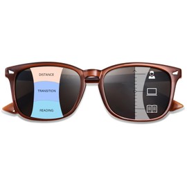 OPTOFENDY Progressive Sunglasses for Women, Square Reader Sunglasses with Spring Hinge, UV400 Protection Reading Sunglasses, Brown 1.5