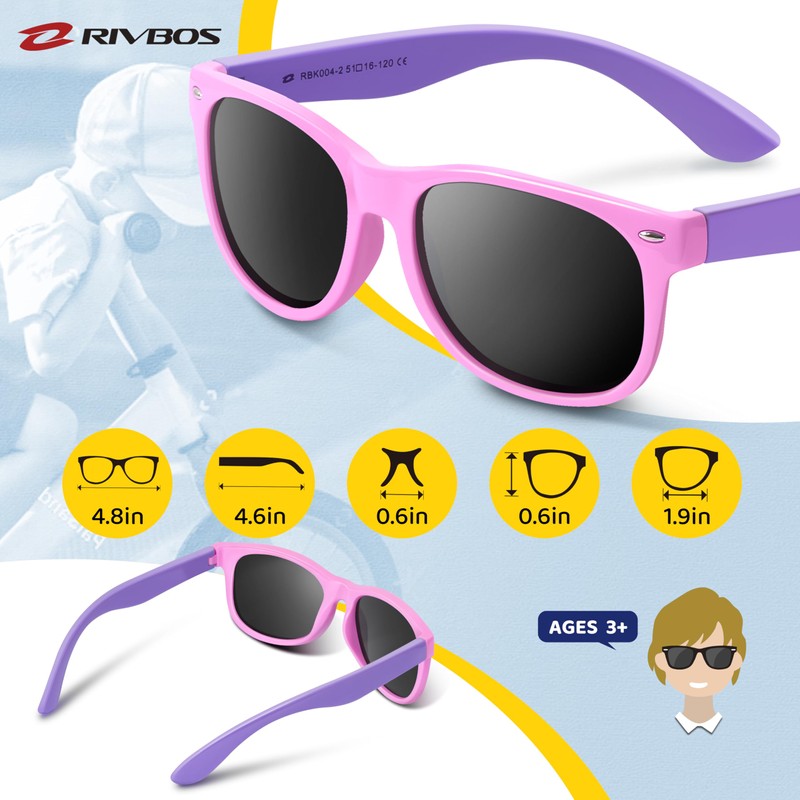 RIVBOS Kids Sunglasses for Girls Boys with Strap Polarized UV