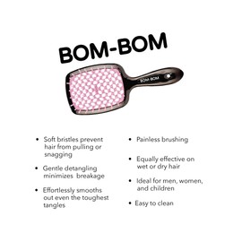 Wet And Dry Vented Detangling Hair Brush For All Hair Types, Light Weight Hairbrush, Scalp Massage Brush,BOM BOM 2 Units Kit (Light pink black)