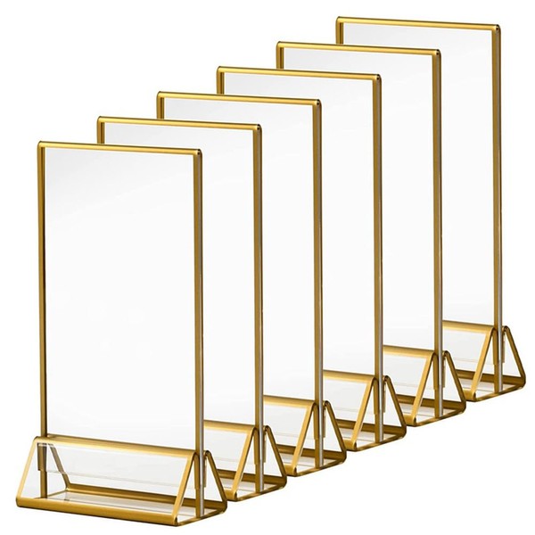 BE-TOOL 6 Pack Acrylic Picture Table Stands with Gold Frames
