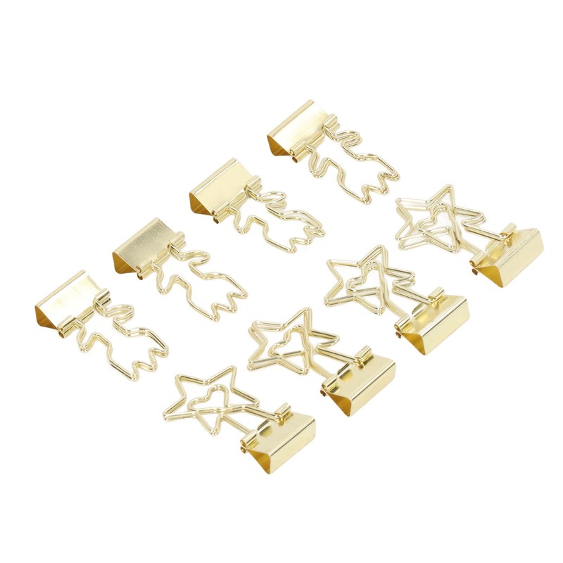 30pcs Gold Binder Clips Flower Shape Pentagonal Heart Shape Electroplating