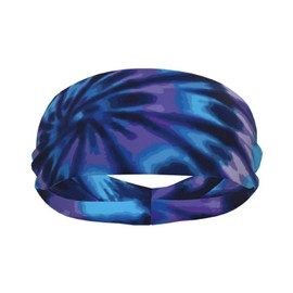 Blue and Purple Rainbow Tie-Dye Swirl Sports Sweatband Head Bands for Women Men Sweat-Absorbing Headbands Suitable for Running Yoga Fitness Football Exercise