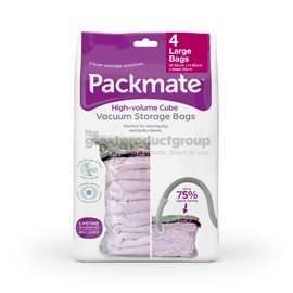 Packmate - 4 Large 85 x 50 x 25cm Cube Vacuum Storage Bag - Ideal for Storing Double Bedding, Duvets, Clothing, Coats, Jackets, Towels, Blankets and Much More