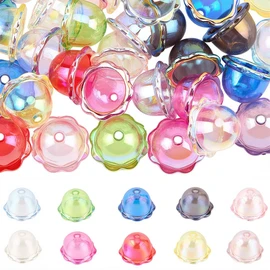 SUNNYCLUE 60Pcs 10 Colors Acrylic Trumpet Flower Beads Acrylic Bead capss 2.4 x 1.55cm Aesthetic Jellyfish Bellfloral Spacer Cone End Charms Findings for Jewellery Wind Chimes Earrings Bags DIY Crafts