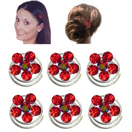 6 Pc Set Crystal Flower Hair Twists Hair Pin for Women Girls 7/16" in diameter NF83075-1htflr-6red