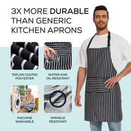 Will Well Kitchen Apron for Men and Women - Patterned Aprons for Cooking. Baking & Grilling, Chef Apron, Server Apron, & Waitress Apron With Pockets, Oil & Water Resistant Apron, 1 Pack, Black Stripe