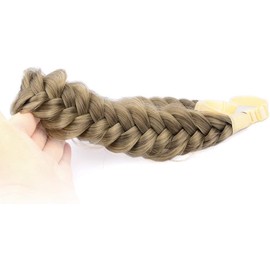 BOBIYA Messy Wide 2 Strands Synthetic Hair Auburn Braided Headband Classic Chunky Braided Headband Elastic Stretch Braided Hair Band (Dark Ash Blonde)