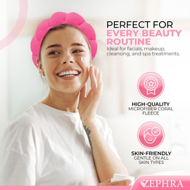 ZEPHRA Spa Headband & Claw Clip Set –Non-Slip Puffy Makeup Headband for Washing Face, Soft Absorbent Terry Cloth Bubble Skincare Hairband with 1 Hair Claw for Beauty Routine (Hot Pink)
