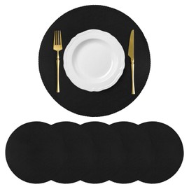 Round Placemats Set of 6, 15 Inch Linen Fabric Table Placemats, Heat Resistant, Wrinkle Free Washable Placemats Kitchen Place Mats Set of 6 for Dining Table Party Table (Black, 6)