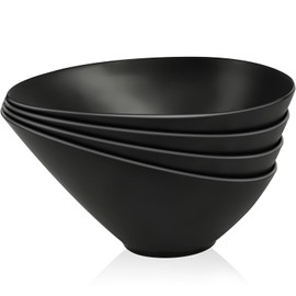 LOVYANXUE Bamboo Fiber Salad Bowls, 4 Packs Compostable 33 Ounce Elegant Black Angled Bowls for Salad, Pasta, Soup, Prep, Ideal for Home and Restaurant (Black, 9.5Inch)