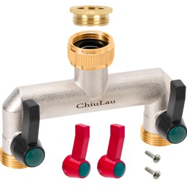 ChiuLau Brass Garden Hose Splitter, 1/2 inch and 3/4" Hose Splitter, 2 Way Tap Connector with On/Off Valves and Extended Handle, Hose Pipe Tap Splitter with a Connector and 2 Red Handles