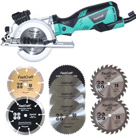 FastCraft Mini Circular Saw 9.0 Amp PEAK GUARANTEED POWER + 8pc 4-1/2" Compact Blades - All Industrial & PRO Grade