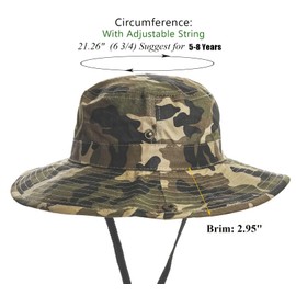FGSS Kids Camouflage-Sun-Hat UV-Protection Camo-Boonie -with Chin-Strap Bucket Cap Outdoor Fishing for 5-14 Years Old