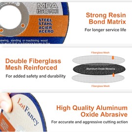 LotFancy - Ruedas cortadas de 4 1/2 pulgadas, disco de corte de amoladora angular 10, ruedas de corte para metal y acero inoxidable, accesorios de soldadura, borde fino, herramienta de corte plana T1,