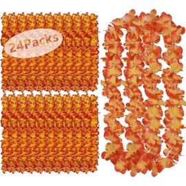 Hawaiian Leis Bulk, 24Counts Thickened Orange Lays for Luau Showgirl Birthday Party Costume Flower Necklace Graduation Leis, Hula Dance Carnival Lei Fall Wedding Thanksgiving Wreath Floral Garland