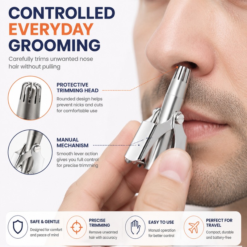Manual Nose & Ear Hair Trimmer for Grooming – Stainless