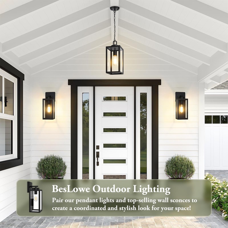 BesLowe 1-Pack Outdoor Pendant Light, 13” Modern Hanging Lantern Light