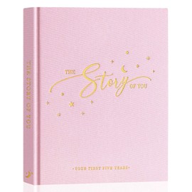 Lanpn Baby Memory Book - Linen Baby Book Memories Keepsake - The Story of You - Newborn Baby First 5 Year Journal Scrapbook Photo Book Milestone Album for Boy Girl New Parents (Pink, 154 Pages)