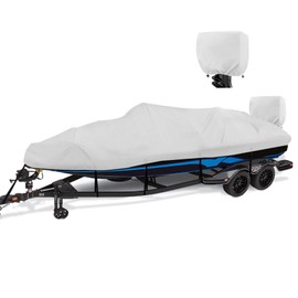 YimSting 1200D Waterproof Boat Cover - Fits 20' to 22' ft Bass, V-Hull, Tri-Hull, Fish & Ski, Runabout Bowrider Boats - Heavy Duty Canvas Gray