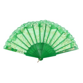 Newstarfactory Lace Flowers Design Plastic Folding Hand Held Fan (Green)