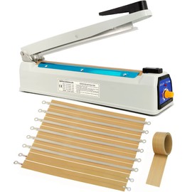 Impulse Sealer 12 inch Mylar Bag Heat Sealer, Heat Sealer for Plastic Bags, Metal Iron Shell, Impulse Sealer 3mm Sealing, Manual Hot Seal Machine with 8 Free Repair Kits(Included 4 Cutter Lines)