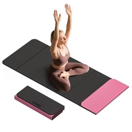 Tapete de yoga plegable de 0.3 pulgadas de grosor (8 mm), material POE certificado SGS, antideslizante, 71 x 24 pulgadas, plegable para viajes, pilate