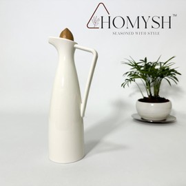 Homysh White Pottery Olive Oil Dispenser Cruet - Elegant Design, Drip-Free Pourer with Stopper, Perfect for Cooking and Salad Dressings, Fits Every Kitchen