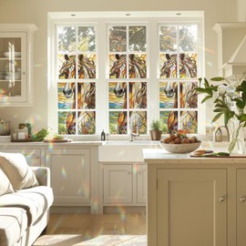 Decorative Horse Stained Glass Window Film, Horse Stained Glass Window Film for Bathroom Shower Door Heat Anti UV