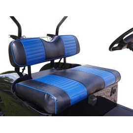 Huskey 4PCS Golf Cart Front/Rear Seat Covers for Club Car Precedent 2004-Up Gas and Electric Models Custom Fit Two-Tone Black with Blue Stripe & Piping, Marine Grade Vinyl, Staple On Design