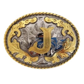 Western Belt Buckles - A to Z Letter Cowboy Belt Buckle, Metal Rodeo Buckles for Men & Women - Fits 1.5” Snap-on Belts - Size 4" x 3" - Letter (J)