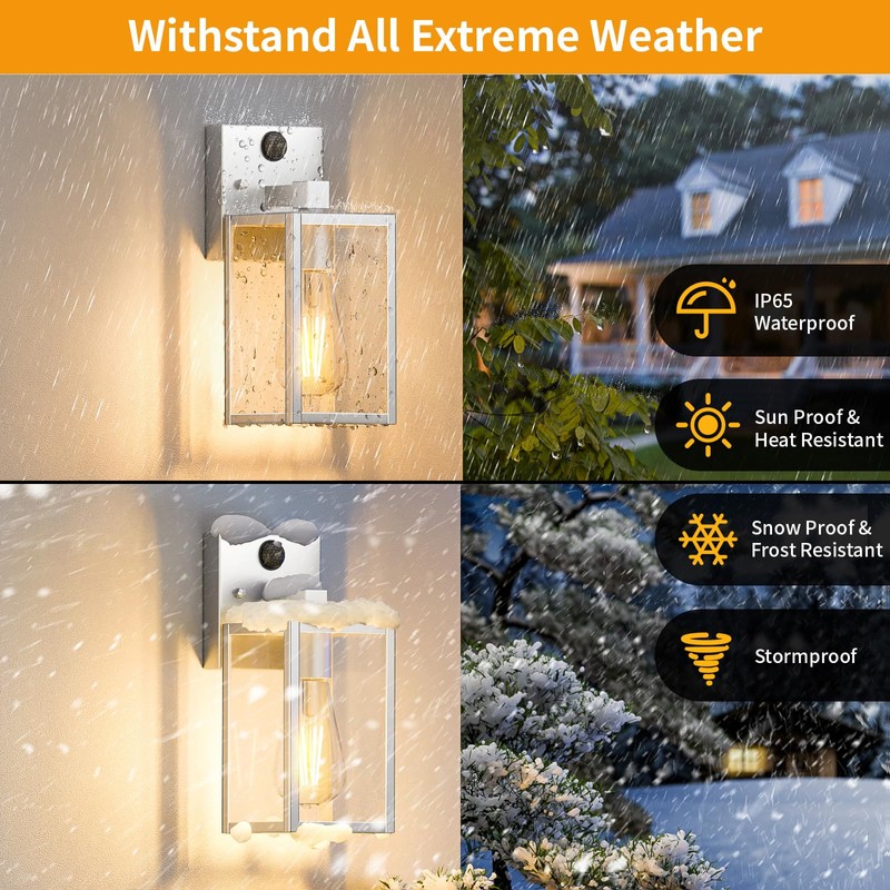 2 Pack Silver Motion Sensor Outdoor Light Fixtures Wall Mount,