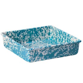 Enamelware Square Brownie Pan, 9 inch, Turquoise/White Splatter